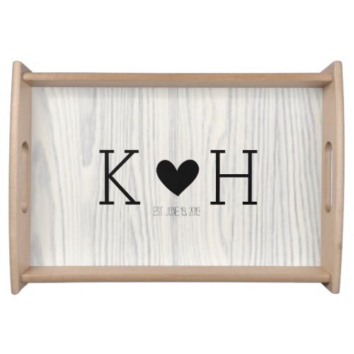 Woodgrain Couples Initials Personalized Wedding Serving Tray