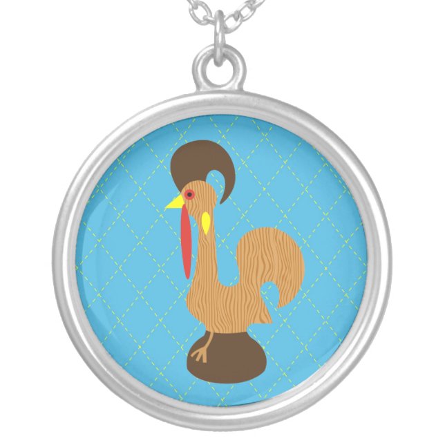 Woodgrain, Galo de Barcelos Silver Plated Necklace (Front)