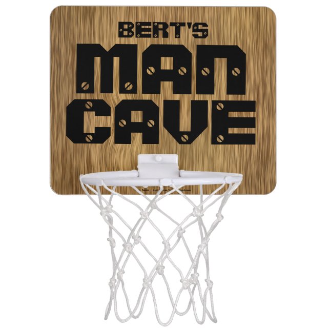 Woodgrain Man Cave Personalized Mini Basketball Hoop (Front)