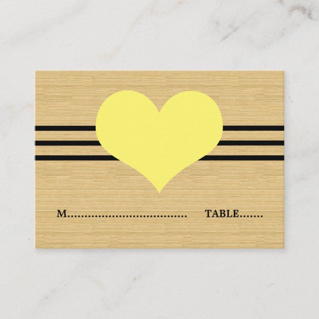 Woodgrain Mod Heart Place Card, Yellow Card (Front)