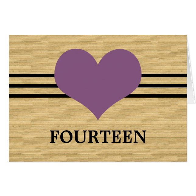 Woodgrain Mod Heart Table Number Card, Purple (Front Horizontal)