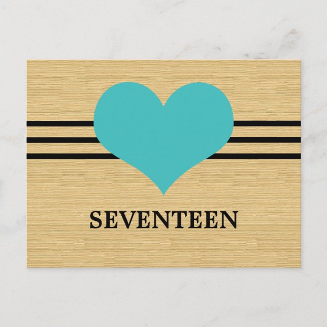 Woodgrain Mod Heart Table Number Postcard, Aqua (Front)