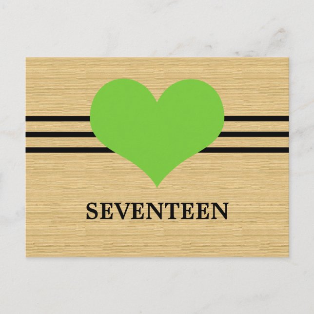 Woodgrain Mod Heart Table Number Postcard, Green (Front)