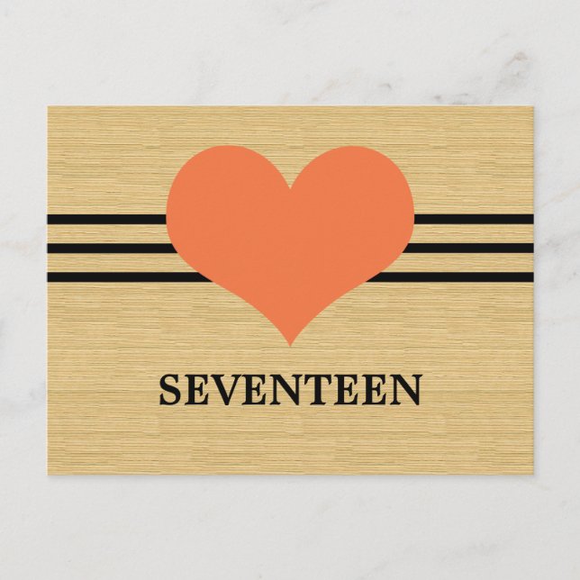 Woodgrain Mod Heart Table Number Postcard, Orange (Front)