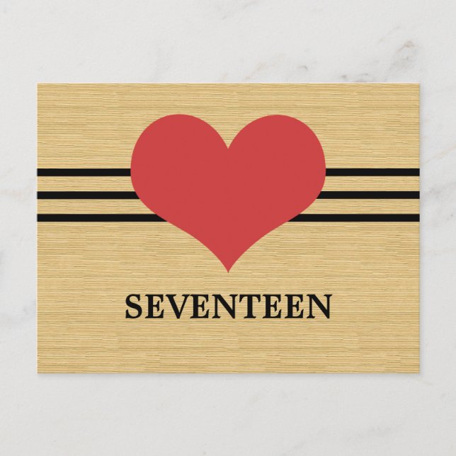 Woodgrain Mod Heart Table Number Postcard, Red (Front)