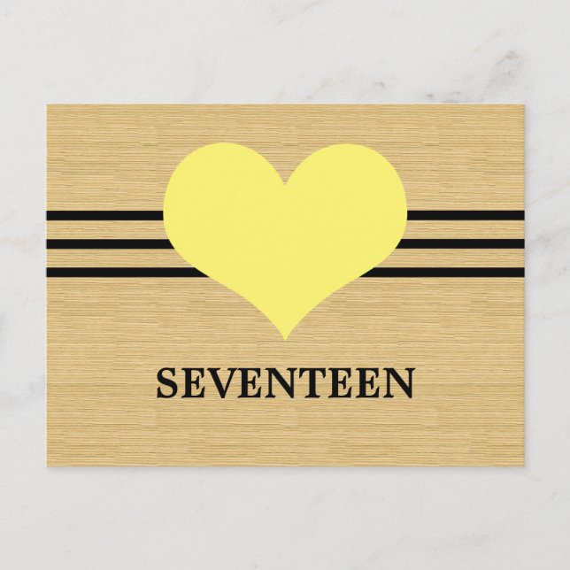Woodgrain Mod Heart Table Number Postcard, Yellow (Front)