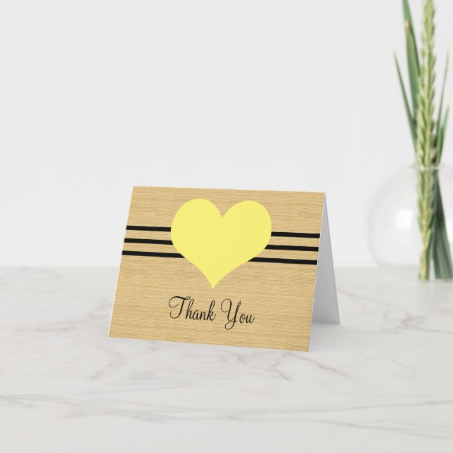 Woodgrain Mod Heart Thank You Card, Yellow (Front)