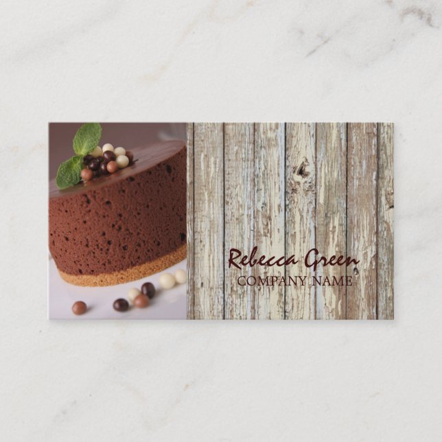 woodgrain rustic dessert chocolate cake bakery business card (Front)