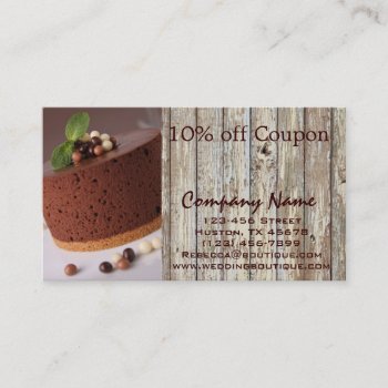 Woodgrain Rustic Dessert Chocolate Cake Bakery Discount Card by heresmIcard at Zazzle