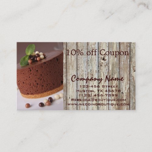 woodgrain rustic dessert chocolate cake bakery discount card
