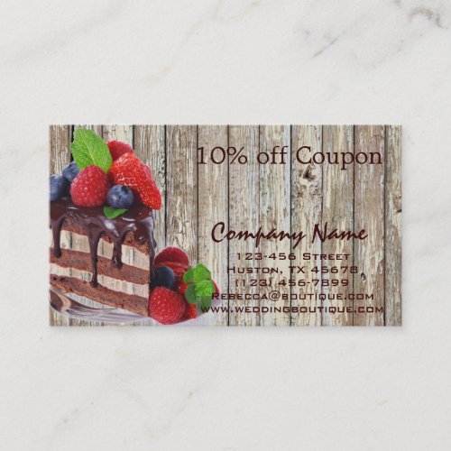 woodgrain rustic dessert chocolate cake bakery discount card