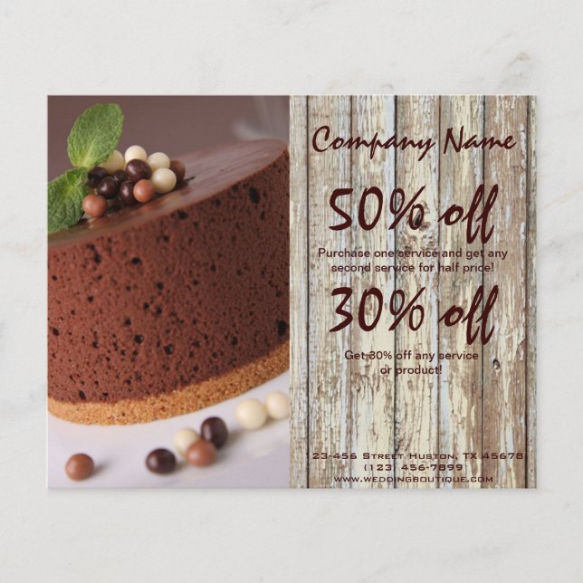 woodgrain rustic dessert chocolate cake bakery flyer (Front)