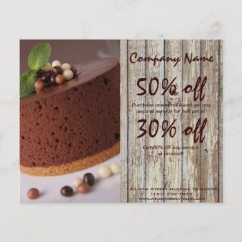 Woodgrain Rustic Dessert Chocolate Cake Bakery Flyer by heresmIcard at Zazzle