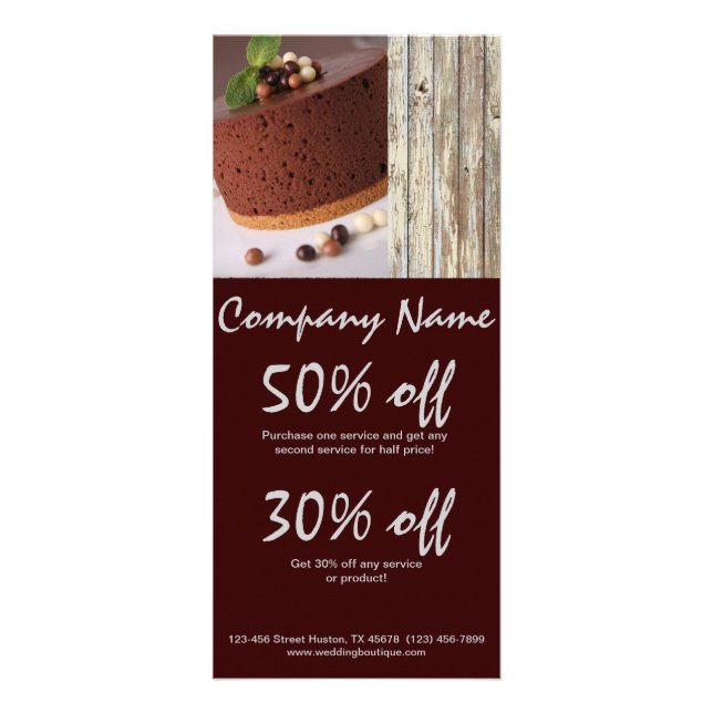 woodgrain rustic dessert chocolate cake bakery rack card (Front)