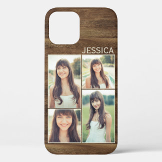 Woodgrain Rustic Wood Selfie Photo Collage iPhone 12 Case