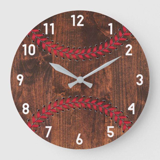 Woodgrain Sporty Baseball Decor  Large Clock (Front)