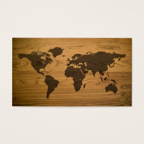 Woodgrain Textured World Map Business Card Template