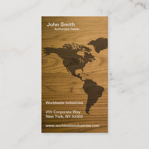 Customizable Woodgrain Textured World Map Business Card Template