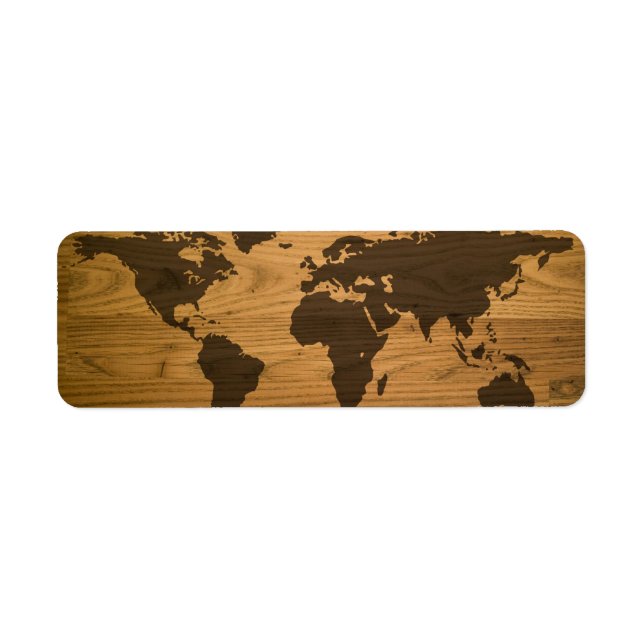 Woodgrain Textured World Map Label (Front)