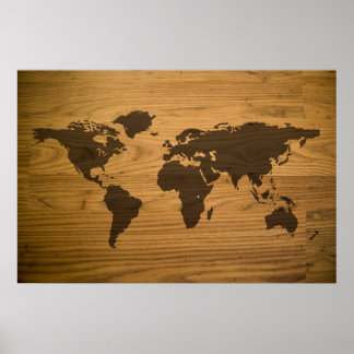 Woodgrain Textured World Map Poster