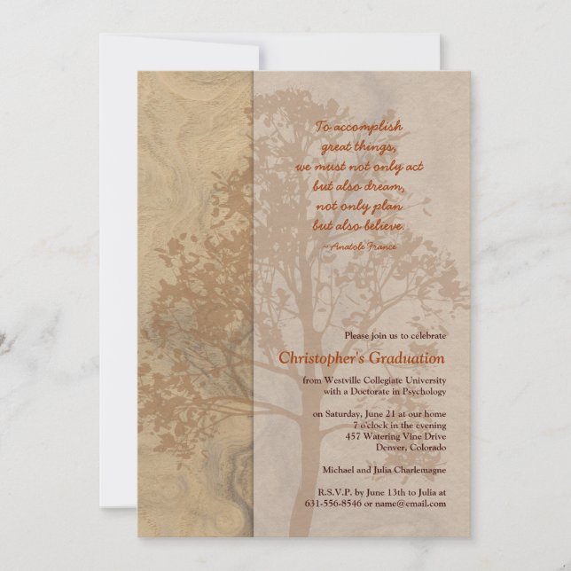Woodgrain Tree Shadow Brown Graduation Invitation (Front)