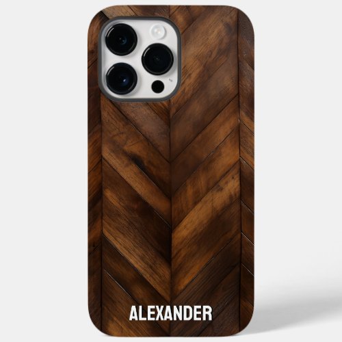 Woodgrain Varnished Wood Herringbone Custom Name Case_Mate iPhone 14 Pro Max Case