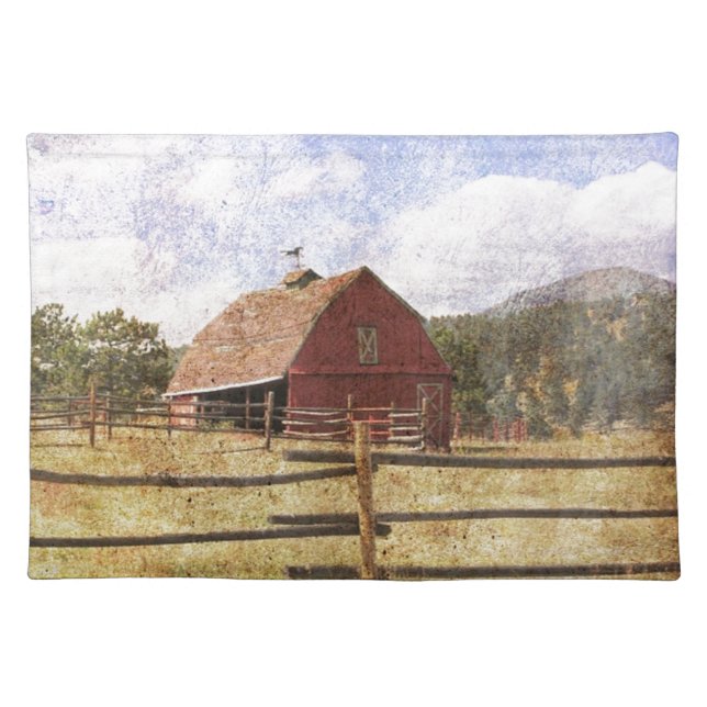 Woodgrain Western Country Farm Primitive Red Barn Placemat (Front)