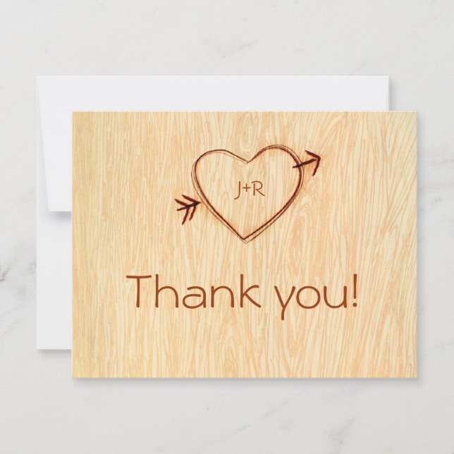 Woodgrain with Heart Thank you Note (Front)