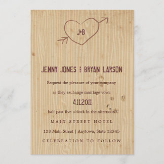Woodgrain with Heart Wedding Invitation