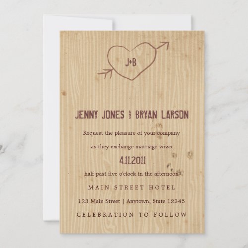 Woodgrain with Heart Wedding Invitation