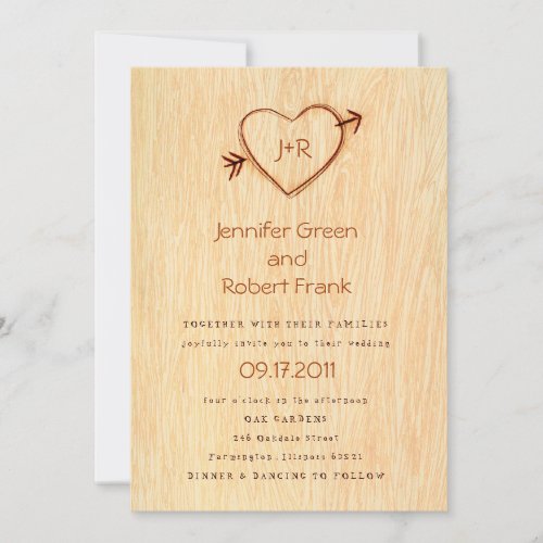 Woodgrain with Heart Wedding Invitation