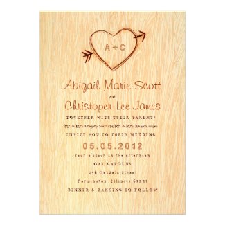 Woodgrain with Heart Wedding Invitation