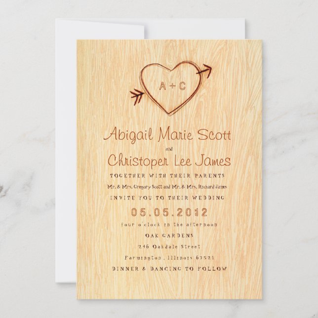 Woodgrain with Heart Wedding Invitation (Front)