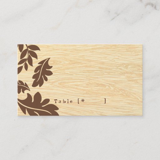 Customizable Woodgrain with Leaves Escort Card Business Cards