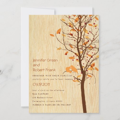 Woodgrain with Love Birds in Tree _ Autumn Invitation