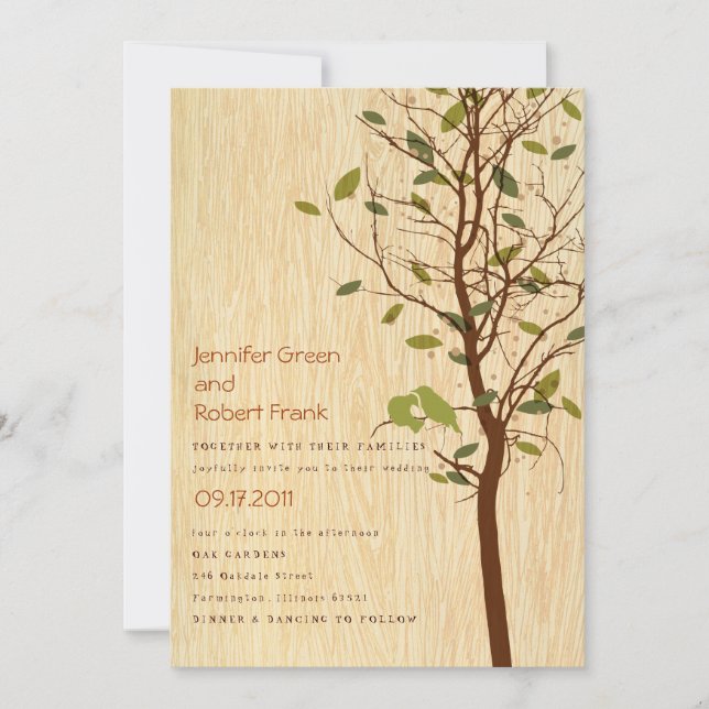 Woodgrain with Love Birds in Tree Invitation (Front)
