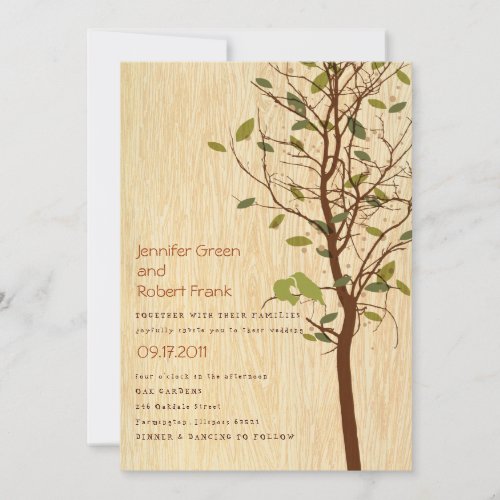 Woodgrain with Love Birds in Tree Invitation