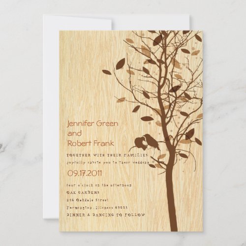 Woodgrain with Love Birds in Tree Invitation