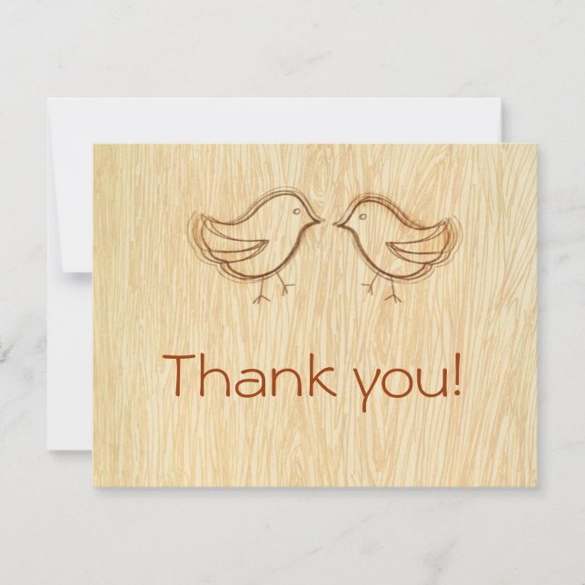 Woodgrain with Love Birds Sketch Thank you Note (Front)