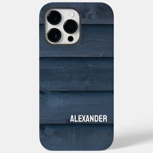 Woodgrain Wood Black Dark Blue Planks Custom Name Case_Mate iPhone 14 Pro Max Case