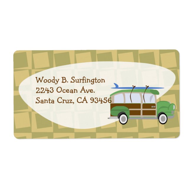 Woodie Wagon Fifties Surf  Cartoon Fun  Label (Front)