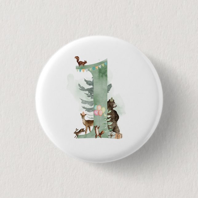 Woodland 1st Birthday badge Button (Front)