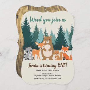 Woodland 1st Birthday Forest Animals Greenery Invitation
