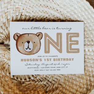 Woodland 1st Birthday Invitation   Bear Invitation