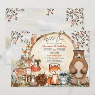 Woodland 1st Birthday Invitation Boy Wild One