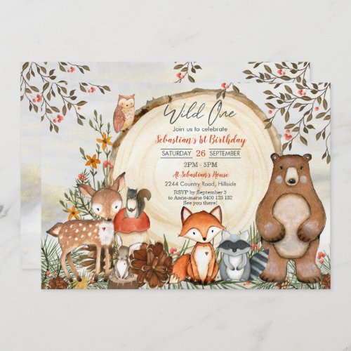 Woodland 1st Birthday Invitation Boy Wild One