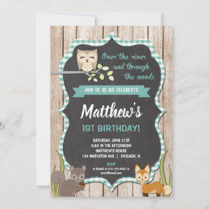 Woodland 1st birthday invitations boy