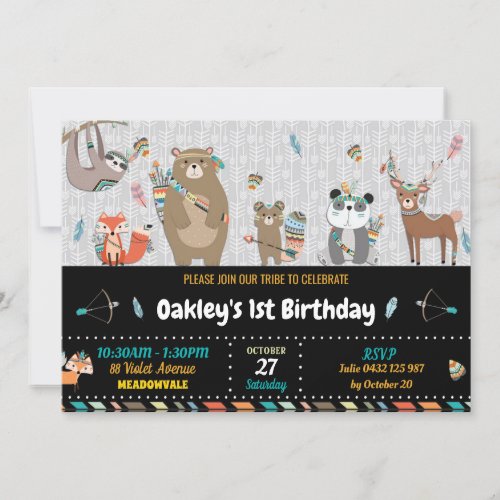 Woodland 1st Birthday Invitations Boy Cute Animals