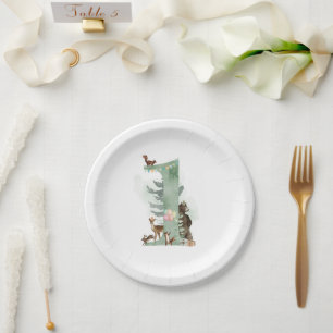 Woodland 1st Birthday Paper Plate