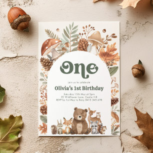 Woodland 1st Birthday Wild One Forest Animals Invitation